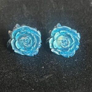 Blue Rose Stud Earrings Dainty Flower Gemstone Studs Women's Jewelry